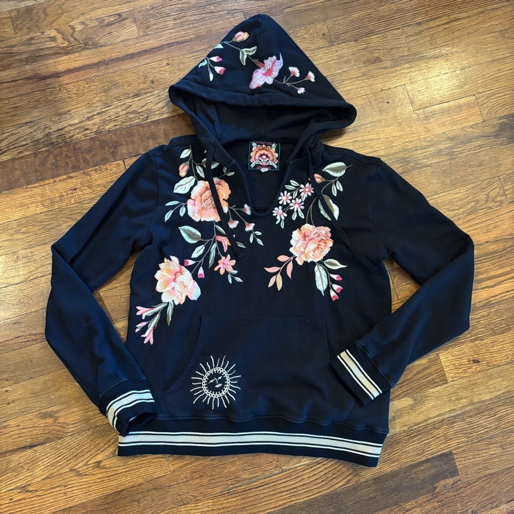Johnny Was Vienna Floral Embroidered Black Hoodie - Picture 2 of 6